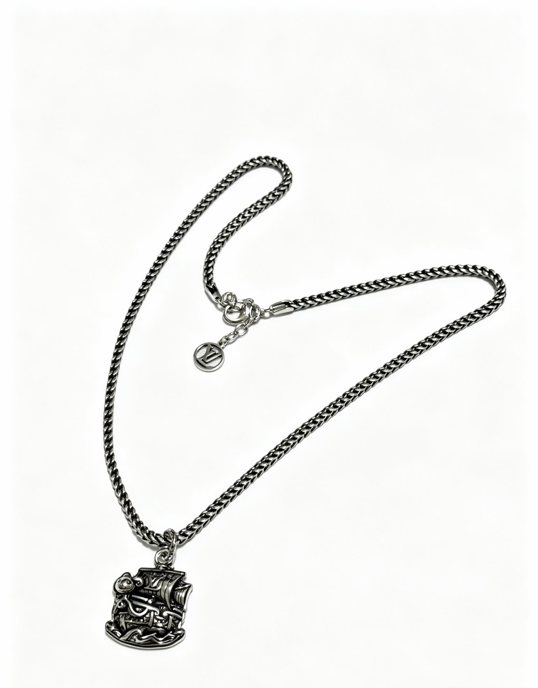 Louis Vuitton Silver Chain Necklace with Ship Pendant